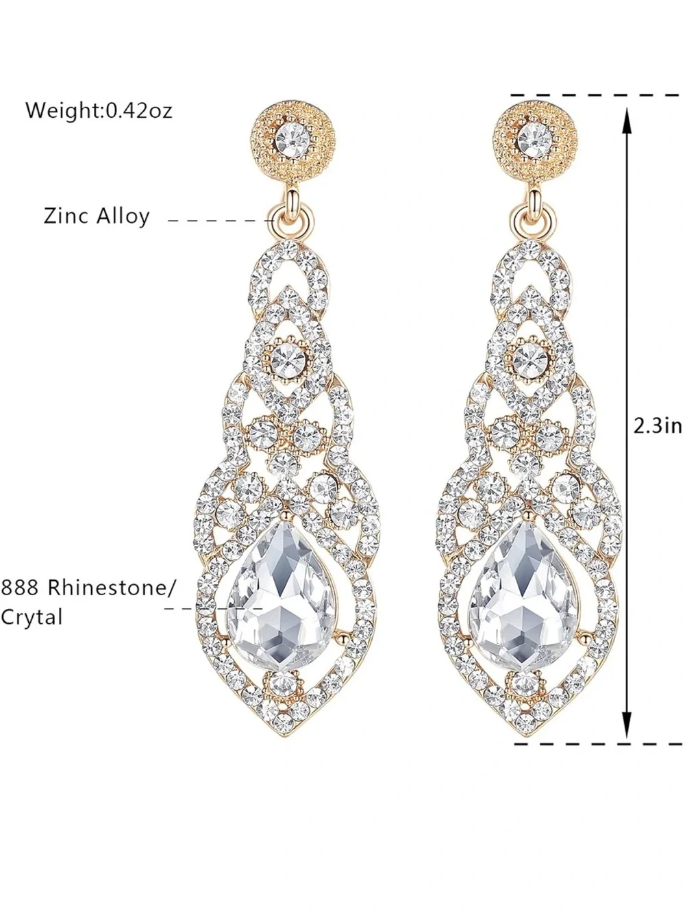 Anthropologie Gold Tone and Clear Crystal Teardrop Dangle Earrings